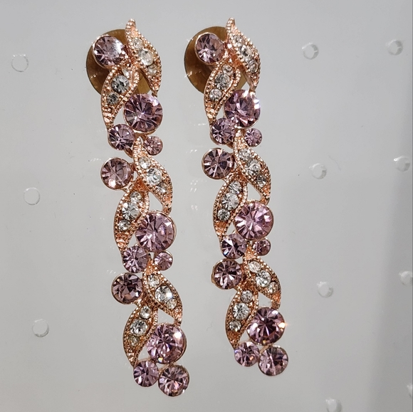 Jewelry - Elegant Rose Cascade Earrings Signed M Rhinestone